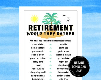 Retirement Party Games, Retirement Would They Rather Game, Fun Retirement Games, Games For Retirement, Retiree Games, Instant Download
