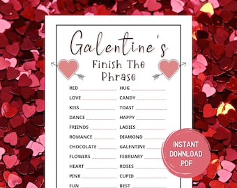 Galentines Day Finish The Phrase Game, Girls Night, Fun Printable Party Activity, Galentines Games For Adults, Word Games, Galentines Party