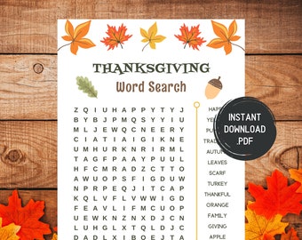 Thanksgiving Games - Thanksgiving Printable Games - Thanksgiving Word Search - Family Thanksgiving Game - Fall Word Search Game - Fall Games