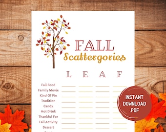 Thanksgiving Games - Thanksgiving Scattergories - Fall Scattergories Game - Printable Fall Family Game - Fall Kids Games - Thanksgiving Game