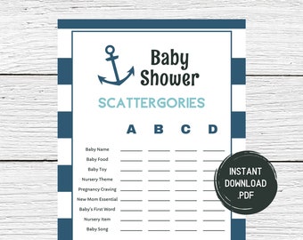 Nautical Baby Shower - Baby Shower Scattergories - Baby Shower Printable - Baby Scattergories Game - Ahoy It's A Boy - Instant Download
