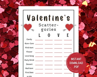 Valentines Day Scattergories Game, Valentine's Party Game, Valentines Games, Printable Party Games, Galentines Games, Classroom Games