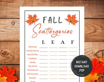 Thanksgiving Games, Thanksgiving Scattergories, Fall Scattergories Game, Printable Fall Family Game, Fall Kids Games, Instant Download