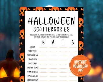 Halloween Games, Halloween Game Printable, Halloween Party Games, Halloween Scattergories, Adult Party Games, Instant Download