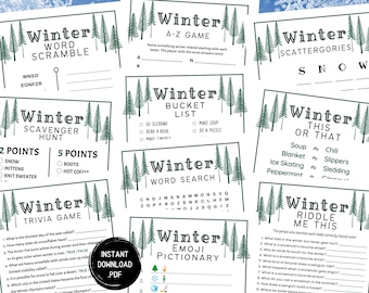 10 Winter Games Bundle, Printable Winter Games, Wintertime Activities, Fun Winter Games, Holiday Games, Christmas Games, Instant Download