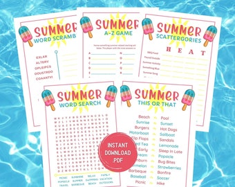 Jogos de festa de verão: Caça-palavras, A-Z, Scattergories (download digital)