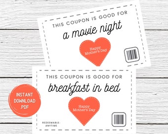 Mother's Day Coupons - Mother's Day Coupon Book - Mother's Day - Gift for Mom - Present for Mum - Mothers Day Vouchers - Instant Download