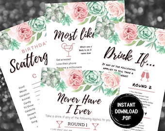 Adult Birthday Party Games: Never Have I Ever, Scattergories (PDF Download)