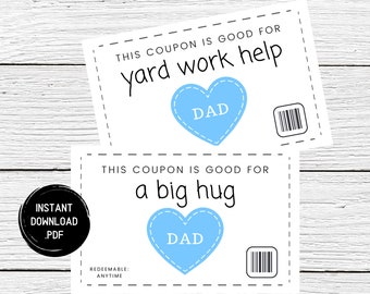 Fathers Day Coupon Printable, Gift Vouchers, Printable Gifts For Dad, Coupon Book, Last Minute Gift, Fathers Day Gift, Instant Download