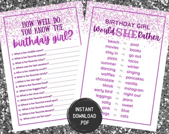 Teen Birthday Party Games: Would She Rather, Know the Birthday Girl (Instant Download)