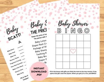 Baby Shower Games - 3 Pack Baby Games - Pink Girl Baby Shower Printables Bundle - Instant Download - Baby Shower Pink Games - Pink Baby Game