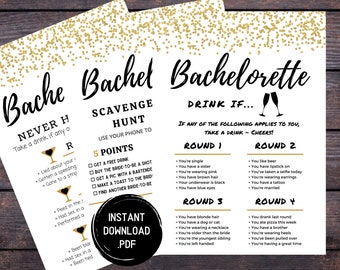 Gold Bachelorette Party Games, Bachelorette Games, Drinking Games, Hen Party Games, Instant Download, Printable Party Game Bundle