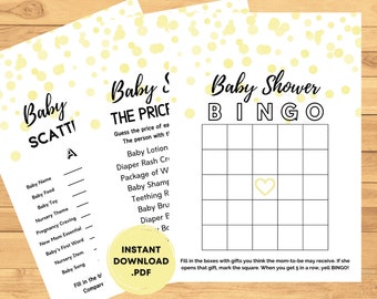 Baby Shower Games - 3 Pack Baby Games - Yellow Baby Shower Printable Bundle - Instant Download - Baby Shower Yellow Games - Yellow Baby Game