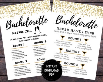 Gold Bachelorette, Never Have I Ever, Drink If, Bachelorette Party Games, Drinking Games, Hen Party Games, Instant Download, Printables