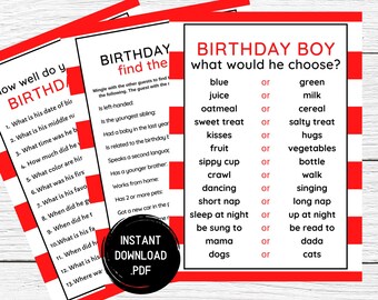Juegos para el primer cumpleaños, Quién conoce mejor al bebé, Quién conoce al cumpleañero, Juegos para la fiesta del primer cumpleaños, Juego para la fiesta del primer cumpleaños, Descarga instantánea
