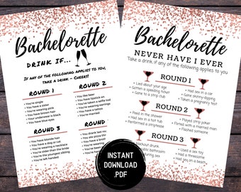 Bachelorette Party Games, Never Have I Ever, Drink If, Rose Gold Bachelorette Games, Drinking Games, Hen Party Games, Instant Download
