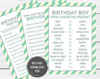 First Birthday Games, Who Knows Baby Best, Who Knows The Birthday Boy, 1st Birthday Party Games, First Birthday Party Game, Instant Download