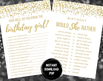 Would She Rather, Who Knows The Birthday Girl Best, How Well Do You Know The Birthday Girl, Printable Birthday Games, Instant Download