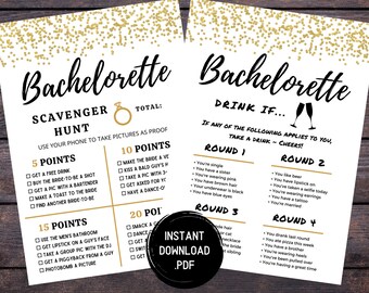 Gold Bachelorette Party Games, Drink If, Scavenger Hunt, Fun Bachelorette Games, Drinking Games, Printables, Instant Download