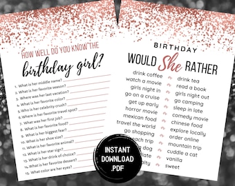Would She Rather - Who Knows The Birthday Girl Best - How Well Do You Know The Birthday Girl - Printable Birthday Games - Instant Download