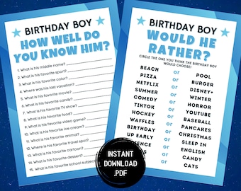 Teen Boy Birthday Games, Who Knows The Birthday Boy Best Game, Would He Rather, Tween Birthday Game, Teen Birthday Games, Instant Download