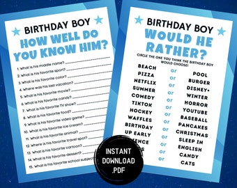 Teen Boy Birthday Games, Who Knows The Birthday Boy Best Game, Would He Rather, Tween Birthday Game, Teen Birthday Games, Instant Download