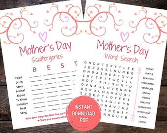 Afdrukbaar moederdagspel, Moederdagfeestspellen, spelletjes voor moeders, vrouwenbedieningsspellen, brunch, woordzoeker moederdag, verstrooiing