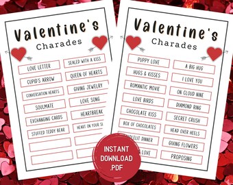 Valentines Day Charades Game, Printable Party Game, Valentine's Party, Games For Adults, Games For Kids, Fun Valentines Day Games