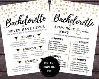 Bachelorette Party Games, Scavenger Hunt, Never Have I Ever, Printable Bachelorette Games, Hen Party Games, Instant Download
