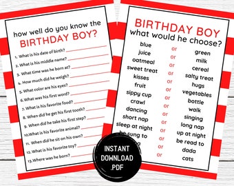 1st Birthday Games, Birthday Boy, Who Knows Baby Best, 1st Birthday Party Games, First Birthday Party Games, 1 Year Old, Instant Download