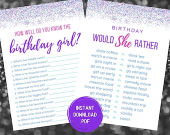 Would She Rather - Who Knows The Birthday Girl Best - How Well Do You Know The Birthday Girl - Printable Birthday Games - Digital Download