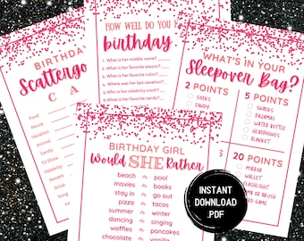 Teen Birthday Party Games, Sleepover Games, Girls Birthday Slumber Party Games, Tween, Preteen, Birthday Games For Teens, Instant Download