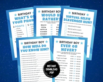 Teen Birthday Games for Boys, Teenager Birthday Party Games, Boy Birthday Games, Virtual Birthday Games, Tween, Preteen, Instant Download