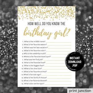 Who Knows The Birthday Girl Best, How Well Do You Know The Birthday Girl, Birthday Quiz, 30th Birthday Game, Printable, Instant Download