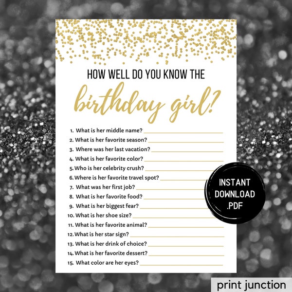 Who Knows The Birthday Girl Best, How Well Do You Know The Birthday Girl, Birthday Quiz, 30th Birthday Game, Printable, Instant Download