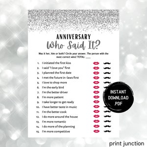 Anniversary Games, Anniversary Party Games, Who Said It, Wedding Anniversary Game, Who Knows The Couple Best Game, Instant Download