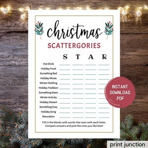 Christmas Scattergories Game, Holiday Party Game, Printable Christmas Games, Christmas Party Games, Games For Kids Adults Groups Office