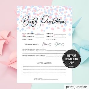 Babyvoorspellingen en advies, gender-onthullende partygames, gender-onthulling afdrukbaar, gender-onthulling, jongen of meisje, roze en blauw, Instant Download