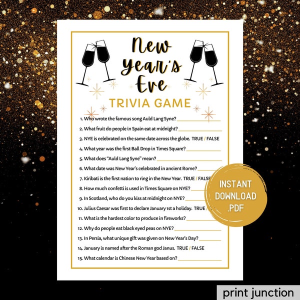 New Years Eve Trivia Game, New Years Printable Games, New Years Eve Party Games, NYE Trivia, Adult Party Games, NYE Games, Instant Download