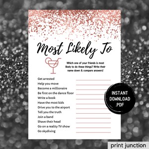 Rose Gold Birthday Most Likely To Game - Printable Birthday Games - Party Game - 30th Birthday Game - Rose Gold Party Games - Drinking Games