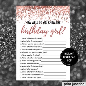 Birthday Girl Quiz: Rose Gold Party Game (Printable PDF)