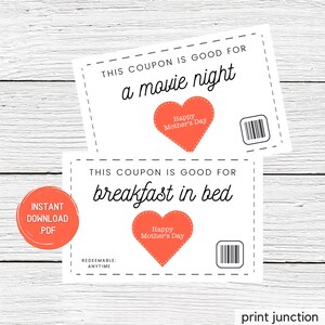 Mother&#39;s Day Coupons - Mother&#39;s Day Coupon Book - Mother&#39;s Day - Gift for Mom - Present for Mum - Mothers Day Vouchers - Instant Download