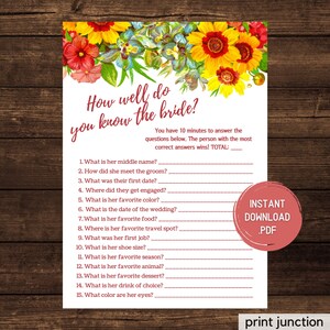 Who Knows The Bride Best, How Well Do You Know The Bride, Garden Bridal Shower, Instant Download, Spring Bridal Shower Game