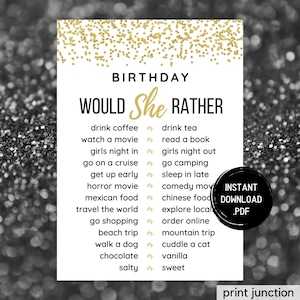 Birthday Would She Rather, Printable Birthday Games, Would You Rather, 30th Birthday Game, Birthday Games, Birthday Girl, Instant Download