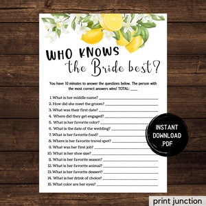 Shower nuptiale au citron, Qui connaît la mariée le mieux, Shower nuptiale sur le thème du citron, Jeux virtuels pour la douche nuptiale, Shower nuptiale avec zoom, téléchargement immédiat
