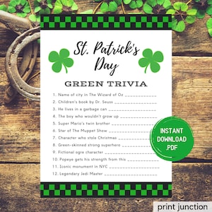 Printable St. Patricks Day Trivia - St. Patricks Family Trivia Game - Printable St. Patricks Game - St Patricks Day Green Trivia - St Pattys