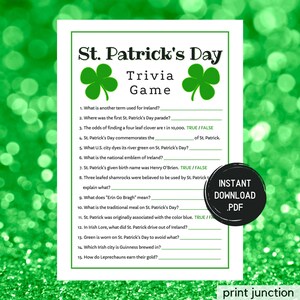 St. Patrick&#39;s Day Trivia Game: Fun Party Activity (Instant Download)
