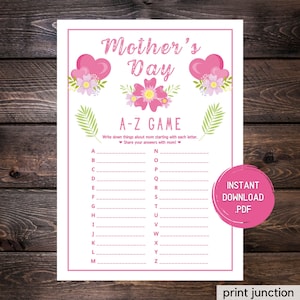 Mothers Day Games, A-Z Game, Word Puzzle Game, Games With Mom, Mothers Day Activities For Kids And Adults, Zoom Games, Instant Download