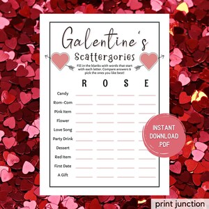 Galentines Day Spiele, Scattergories Spiel, druckbare Galentines Party, lustige Partyspiele, Mädchennacht in Spielen, sofort Download