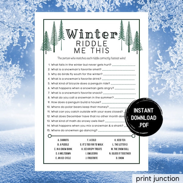 Winter Riddle Me This Trivia Game, Winter Trivia Game, Winter Printable Games, Wintertime Activities, Holiday Games, Instant Download